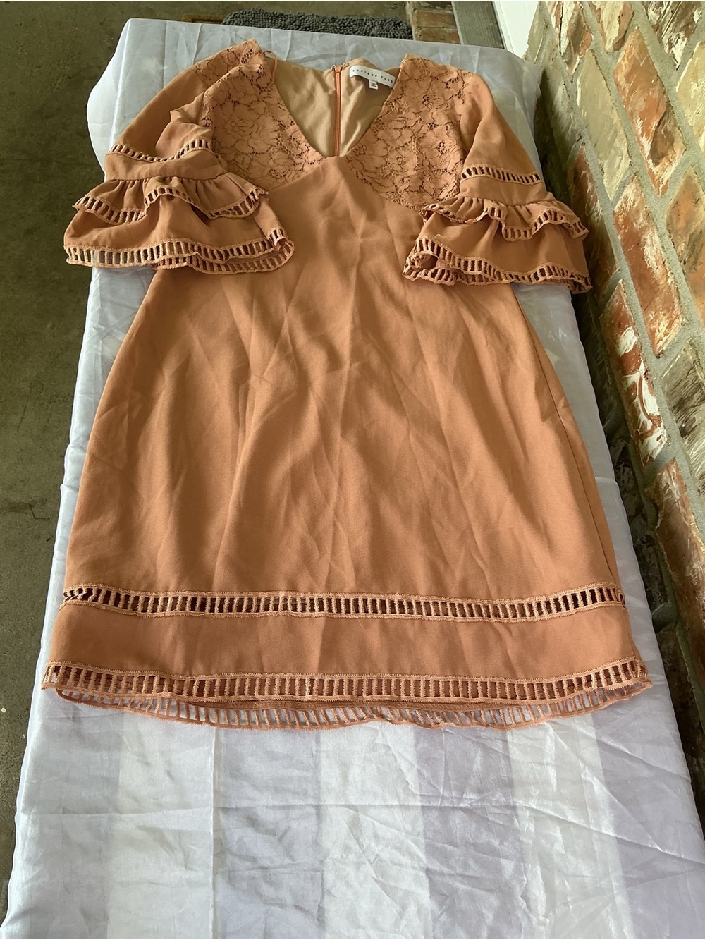 Endless Rose Peach Lace Ruffle Sleeve Wedding Dress
